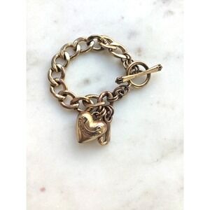 Vintage Y2K Juicy Couture Logo Charm Bracelet Heart Toggle Clasp Crowns